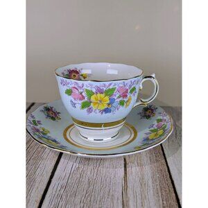 Vintage Colclough Bone China Floral Cup and Saucer Set With Gold Trim